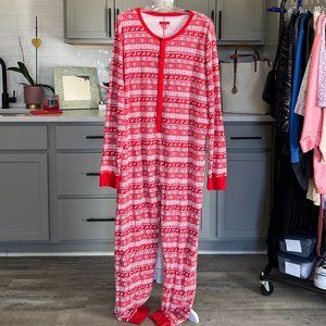 Waffle Weave Long Thermal Pajamas Winter Print Red White Size XXL